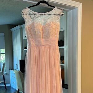 Elegant Lace and Tulle Blush Pink Gown